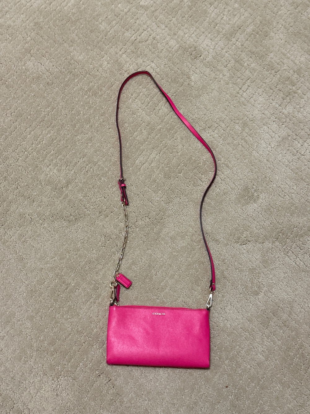 Coach Hot Pink Crossbody Wristlet with Gold Chain